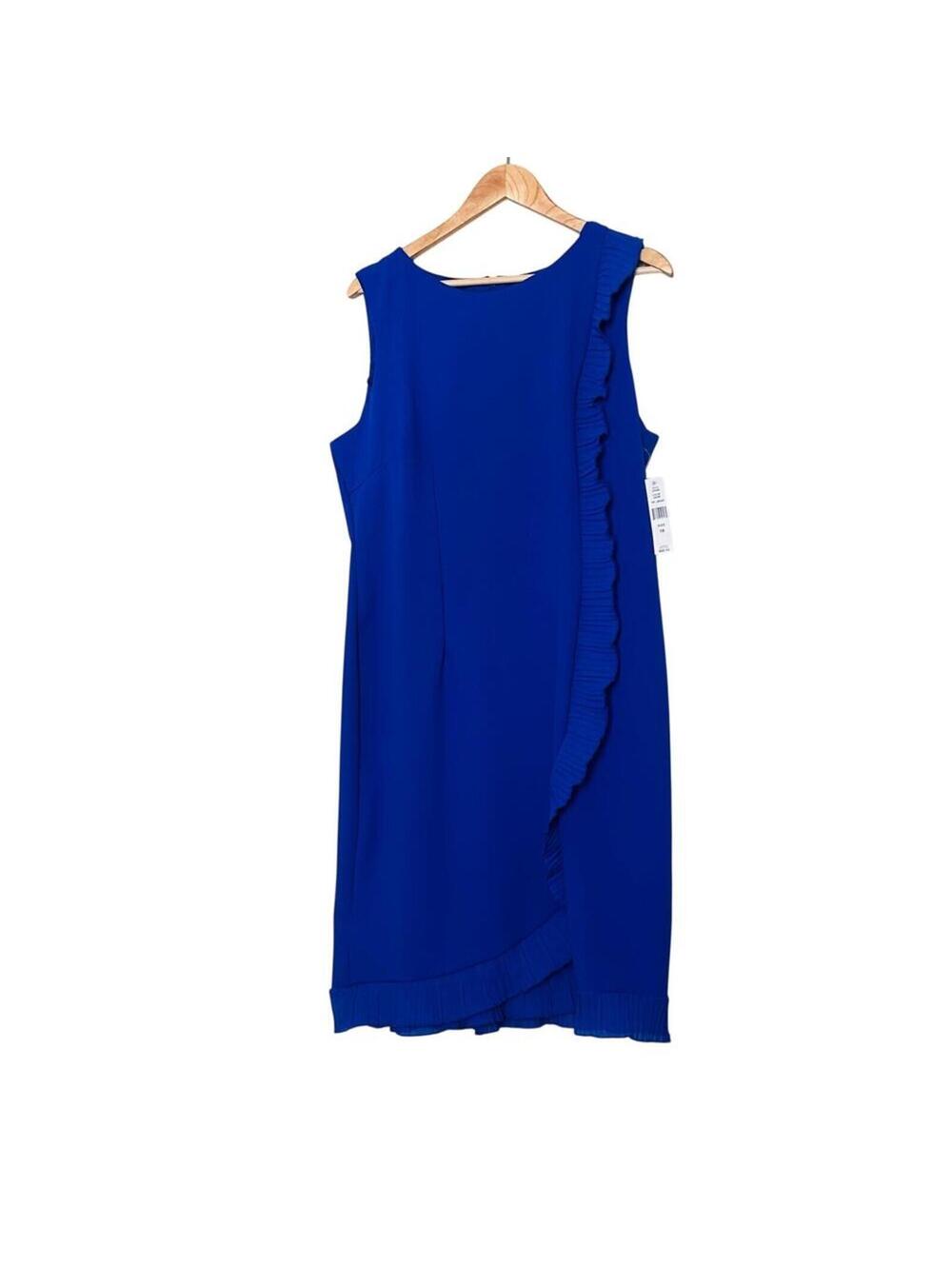NWT Glamour Cobalt Blue Sleeveless Ruffle Front Sheath Dress 16